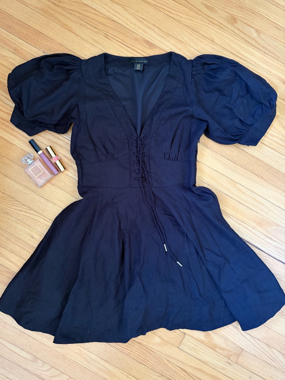 Black House of Harlow Women's Puff-Sleeve Dress with Cinched Waist